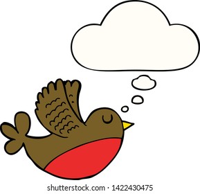 cartoon flying bird with thought bubble