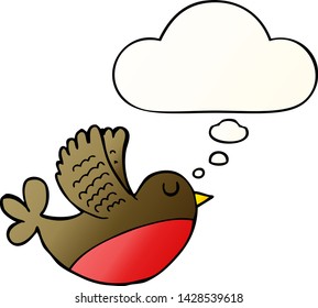 cartoon flying bird with thought bubble in smooth gradient style
