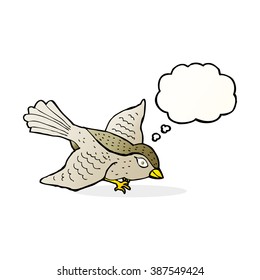 cartoon flying bird with thought bubble