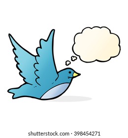 cartoon flying bird with thought bubble