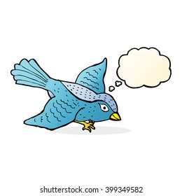 pájaro volador de dibujos animados con burbuja de pensamientos