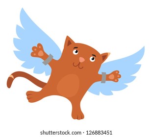 Cartoon flying cat with wings