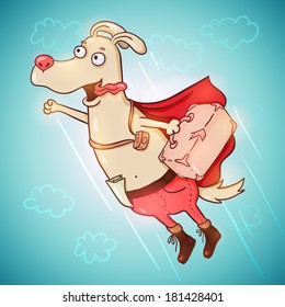 Cartoon flying dog having a trip