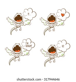 Cartoon flying dragons. Vector set.