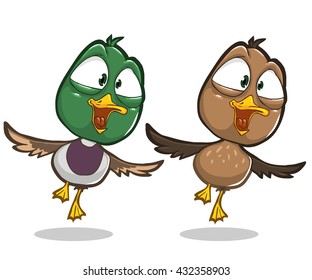 Cartoon flying duck and smiling