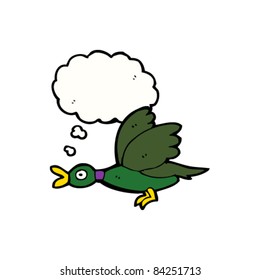 cartoon flying duck with thought bubble