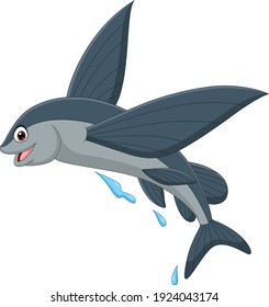 Cartoon flying fish on white background