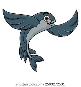 Cartoon flying fish on white background