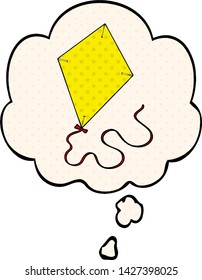 cartoon flying kite with thought bubble in comic book style