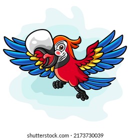 cartoon flying macaw bird isolated on a white background.