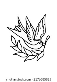 Cartoon flying monochrome swallow isolated on white background. Design bird in retro vintage style for old school tattoo, label, poster. Vector illustration.