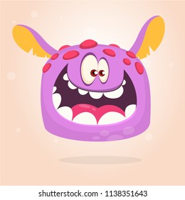 Cartoon flying monster. Happy Halloween violet monster head with red dots