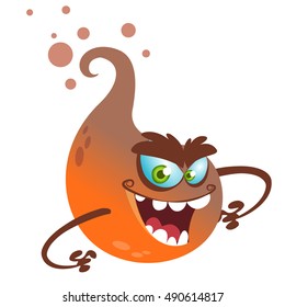 Cartoon flying monster. Vector Halloween illustration of smiling orange ghost with paws attacks