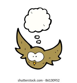 cartoon flying owl with thought bubble