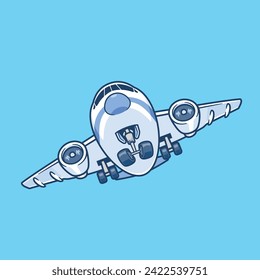 Cartoon flying plane take off transportation illustration
