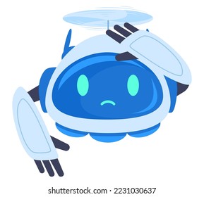 Cartoon flying robot quadcopter. Modern aerial drone, cute drone with propellers, innovation technology drone isolated flat vector illustration on white background