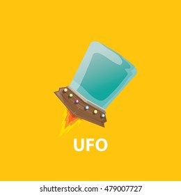 cartoon Flying Saucer, cartoon Spaceship And cartoon UFO. Kids Ufo logo template