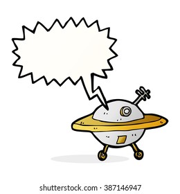 cartoon flying saucer with speech bubble