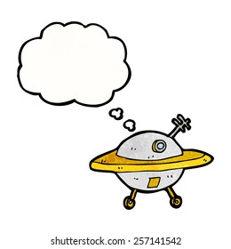 cartoon flying saucer with thought bubble