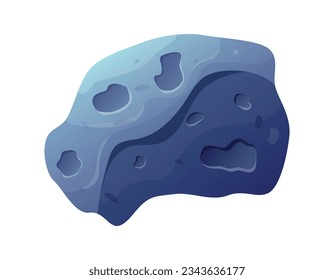 Cartoon flying space asteroid with craters and bumps. Vector isolated stone.