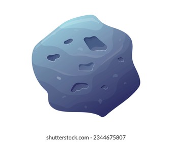 Cartoon flying space asteroid with craters and bumps. Vector isolated stone.