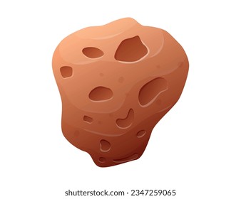 Cartoon flying space asteroid with craters and bumps. Vector isolated stone.