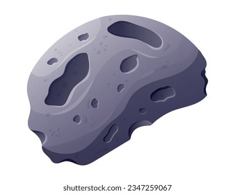 Cartoon fliegender Asteroid mit Kratern und Stoßstangen. Vektorstein einzeln.