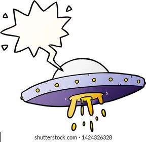 cartoon flying UFO with speech bubble in smooth gradient style