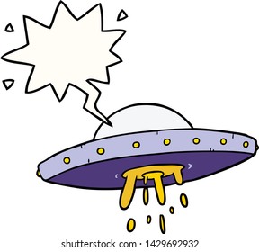 cartoon flying UFO with speech bubble