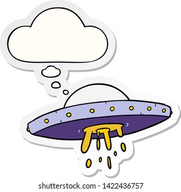 cartoon flying UFO with thought bubble as a printed sticker