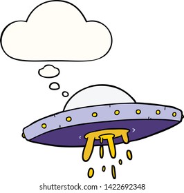 Cartoon-Fliegend UFO mit Gedankenblase