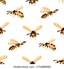 Cartoon flying wasp. seamless pattern. Cute yellow animal creative kids texture for fabric, wrapping, textile wallpaper, apparel vector illustration.