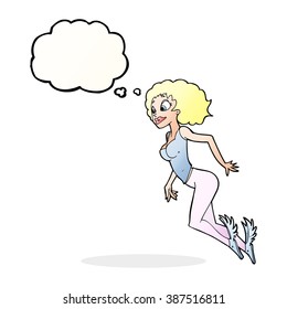 cartoon flying woman with thought bubble