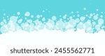 Cartoon foam bubble background, bath soap border, blue shower water pattern, laundry white suds. Abstract washing vector illustration