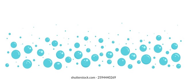 Cartoon foam bubble border, blue soap frame, water soda background, bathroom pattern, laundry suds. Shampoo splash, baby shower, sea underwater, drink fizz bg. Abstract vector illustration
