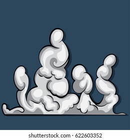 Cartoon fog or explosion vector illustration isolated on a blue background.
