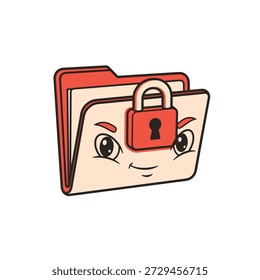 Cartoon Folder with Lock Concept in Graphic Style, Digital Environment, Playful Viewpoint