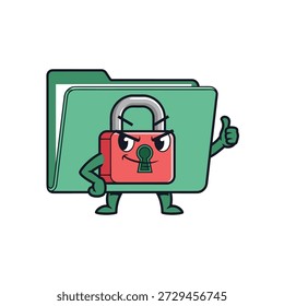 Cartoon Folder with Lock Concept in Graphic Style, Digital Environment, Playful Viewpoint