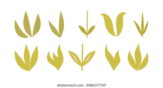 Cartoon foliage set, simple greenery set 