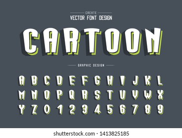 Cartoon font and alphabet vector, Line Tall typeface letter and number design, Graphic text with Striped Shadow on background