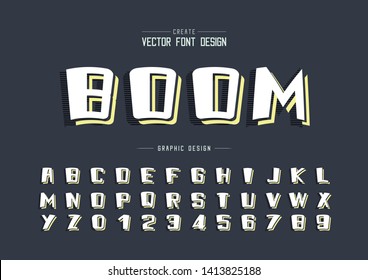 Cartoon font and alphabet vector, Line Bold typeface and number design, Graphic text with Striped Shadow on background