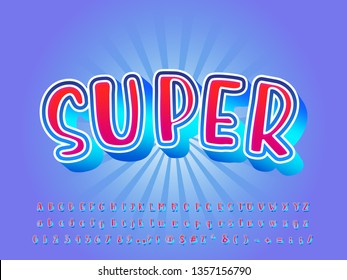 Cartoon font effect with trendy color for sticker