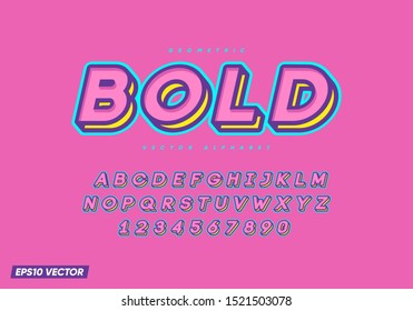 Cartoon font with numbers. Trendy 3d alphabet. Eps10 vector.