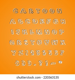 cartoon font on orange background. vector illustration