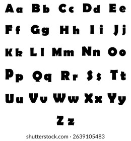 Cartoon font style. Comic alphabet icon. Playful letter form. Vector bold shape.