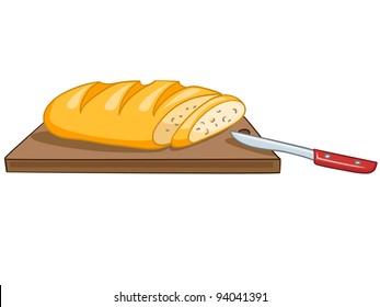 Cartoon Food Bread Knife Isolated on White Background. Vector.