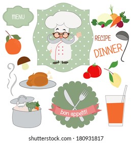 Cartoon food and chef, vector illustration