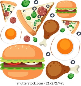 Cartoon food and dessert seamless pattern illustration