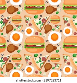 Cartoon food and dessert seamless pattern illustration