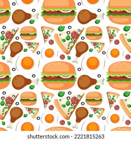 Cartoon food and dessert seamless pattern illustration